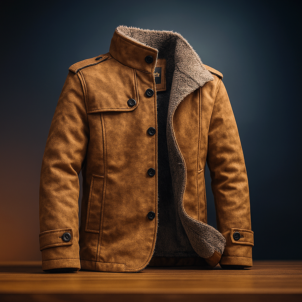 Manteau aspect daim doublé peluche marron