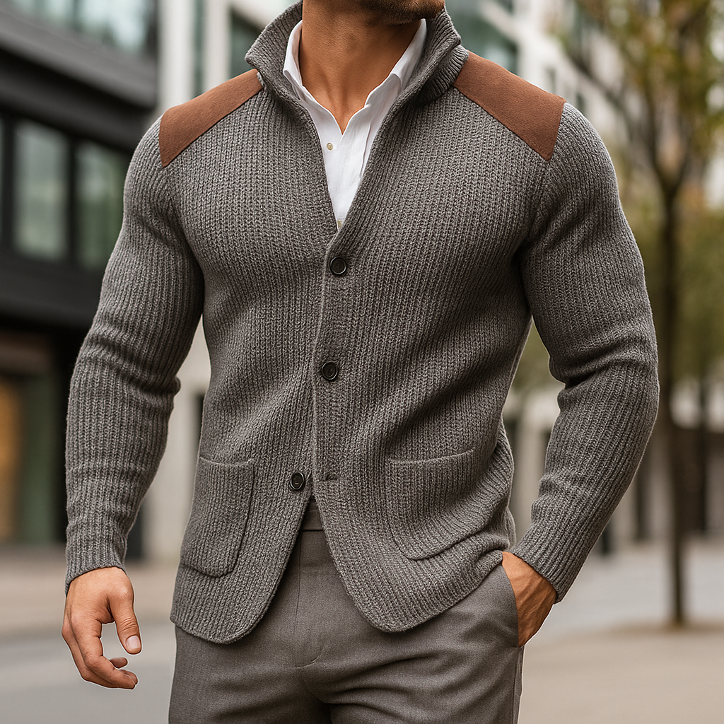 Veste en maille boutonnée à empiècements aux épaules