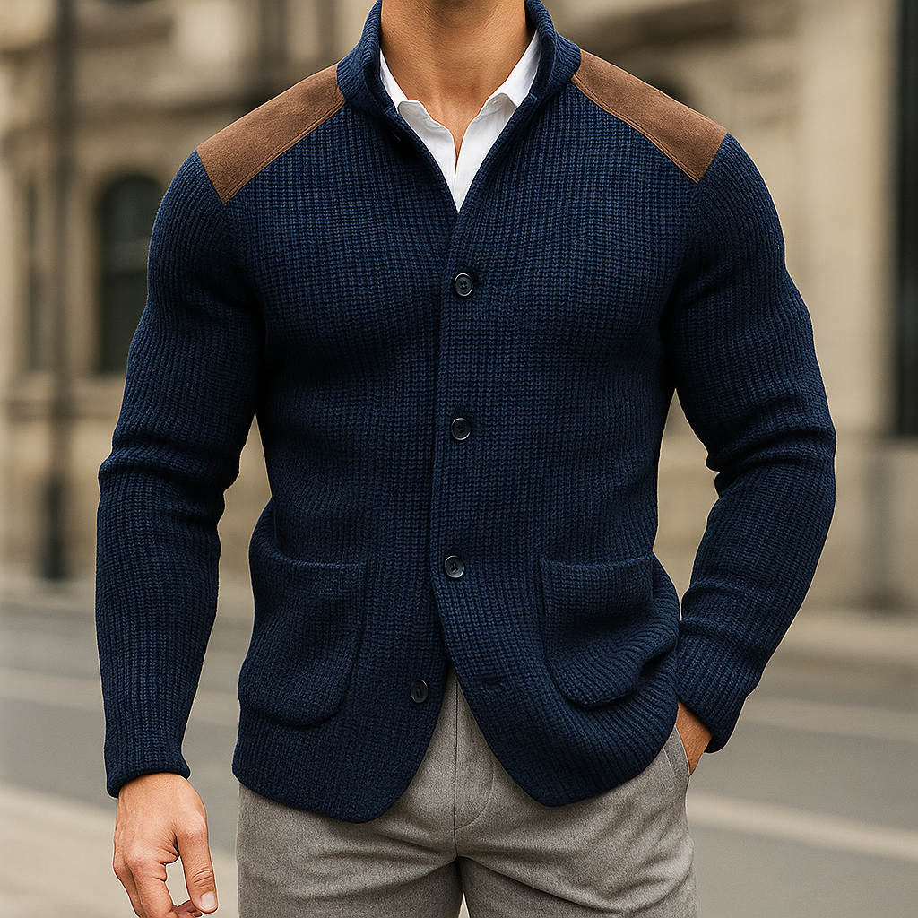 Veste en maille boutonnée à empiècements aux épaules
