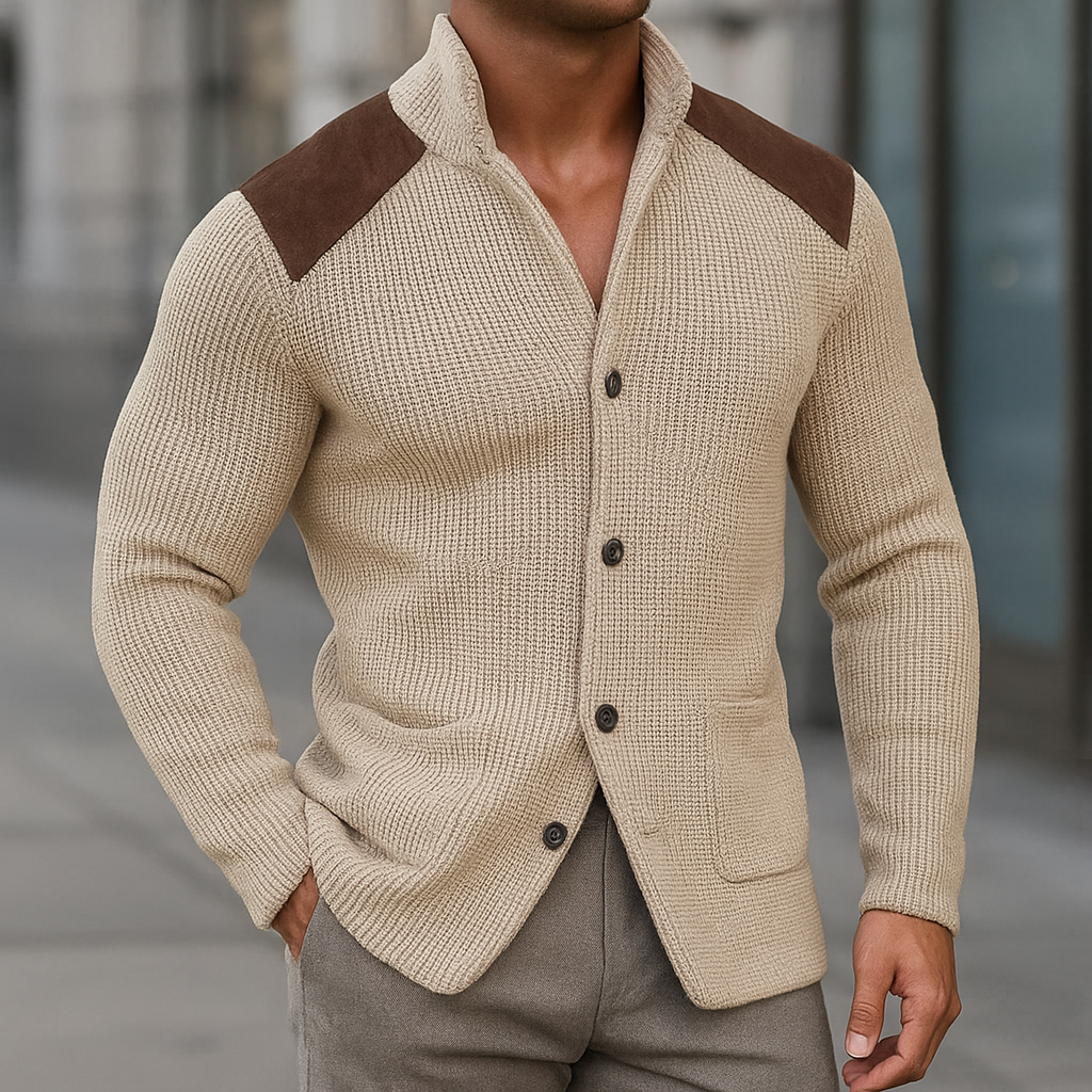 Veste en maille boutonnée à empiècements aux épaules