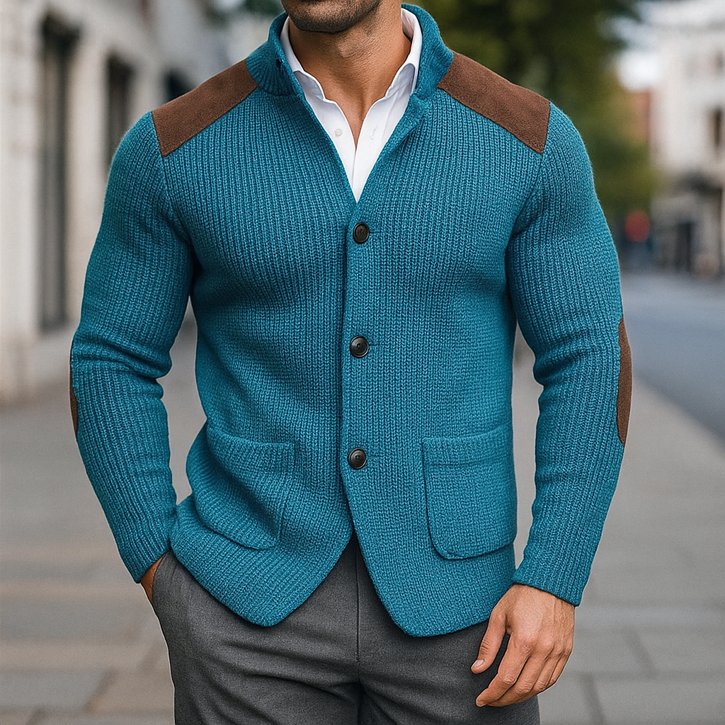 Veste en maille boutonnée à empiècements aux épaules