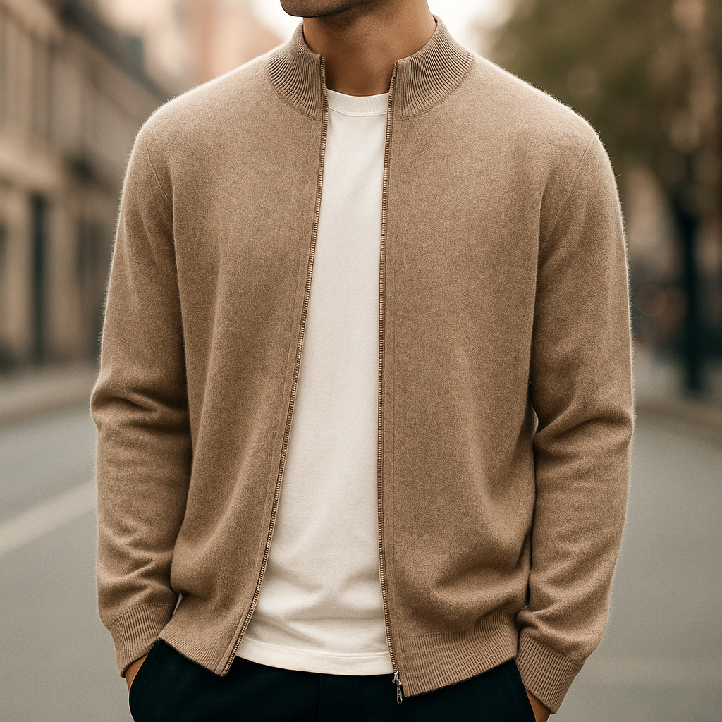 Cardigan zippé en maille fine col montant