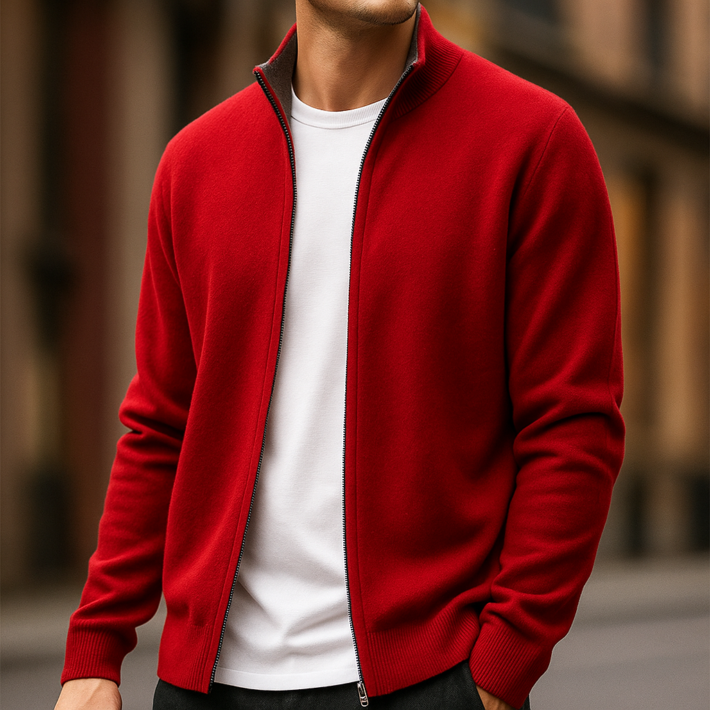 Cardigan zippé en maille fine col montant