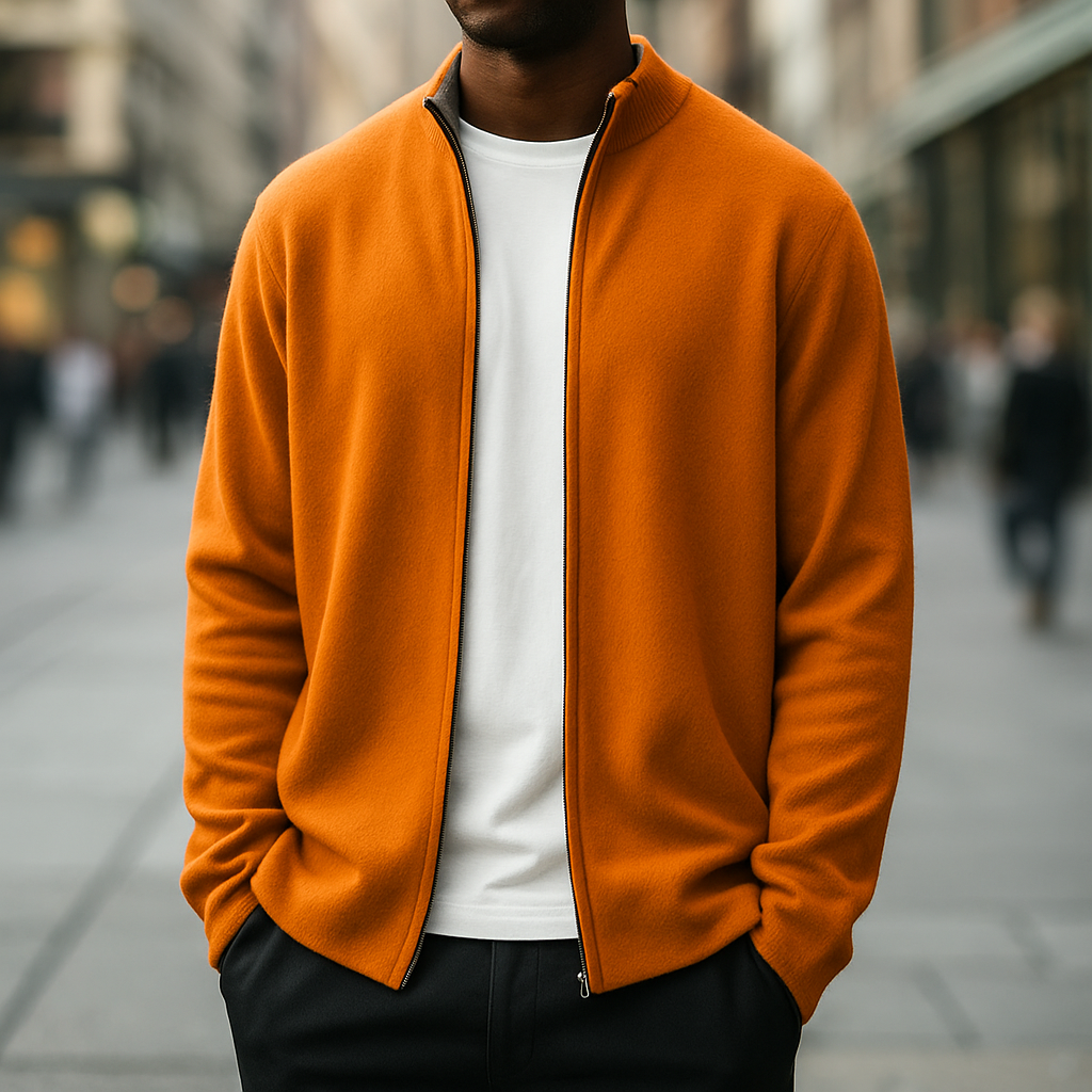 Cardigan zippé en maille fine col montant