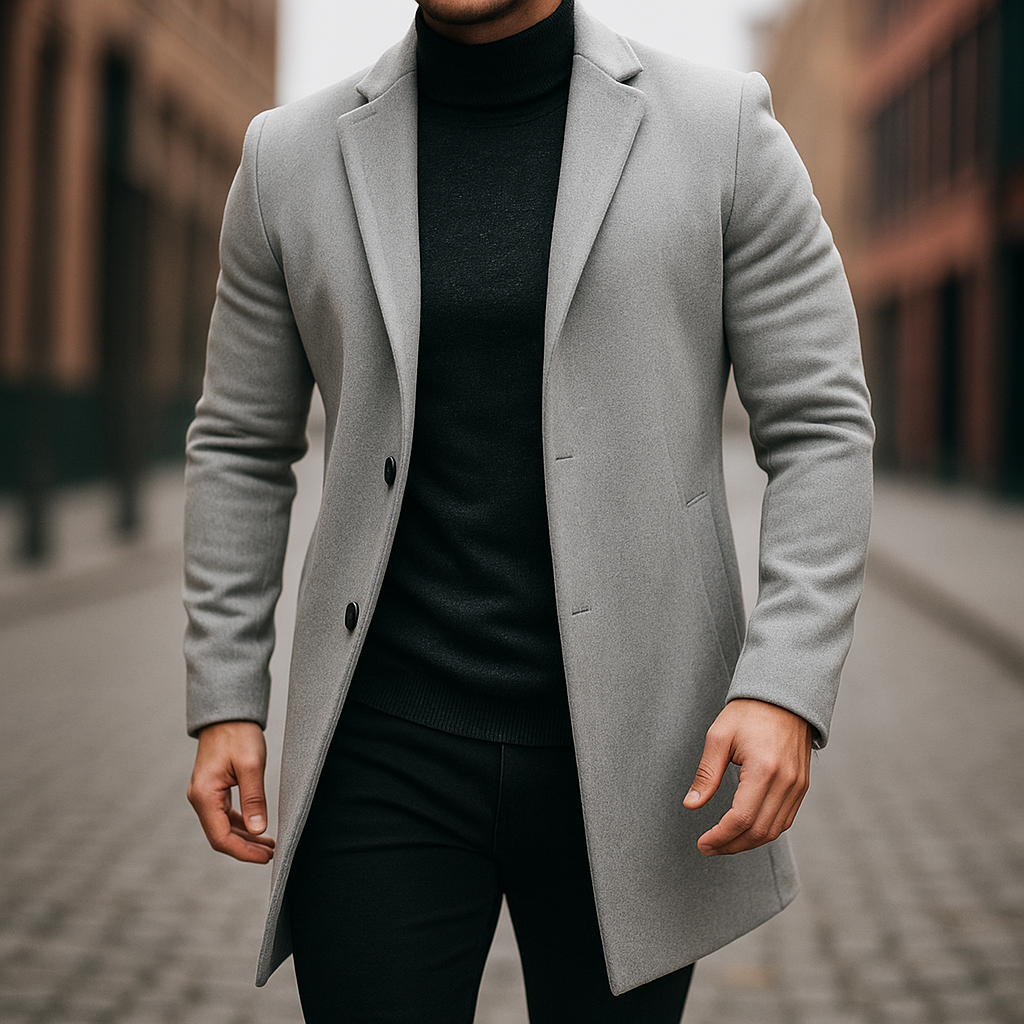 Trench en laine coupe droite à la finition soignée homme – Utelle