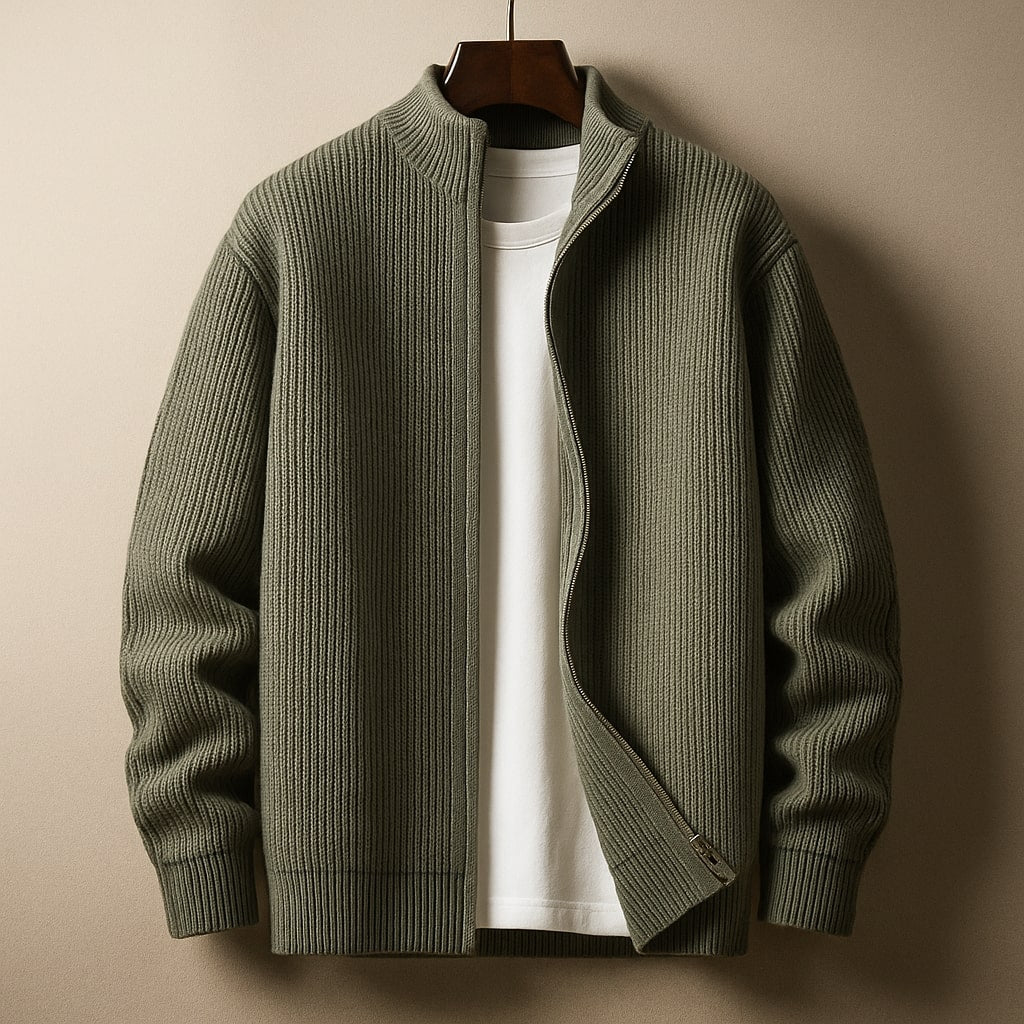 Pull zippé col montant côtelé
