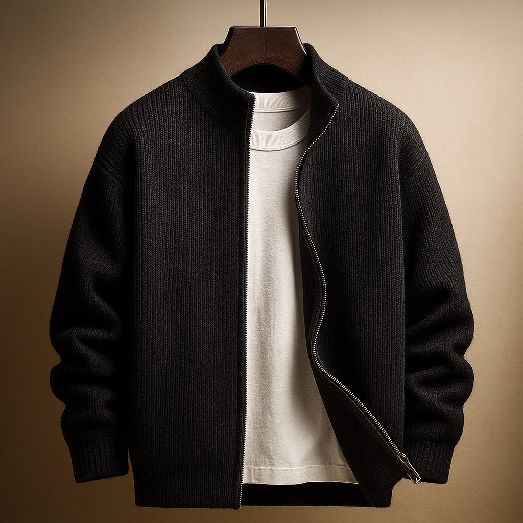 Pull zippé col montant côtelé
