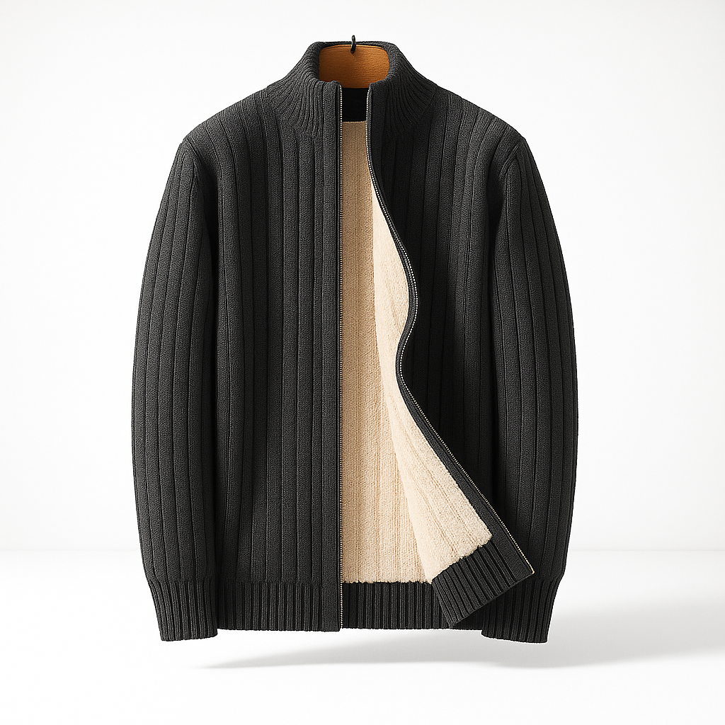 Cardigan zippé en maille côtelée