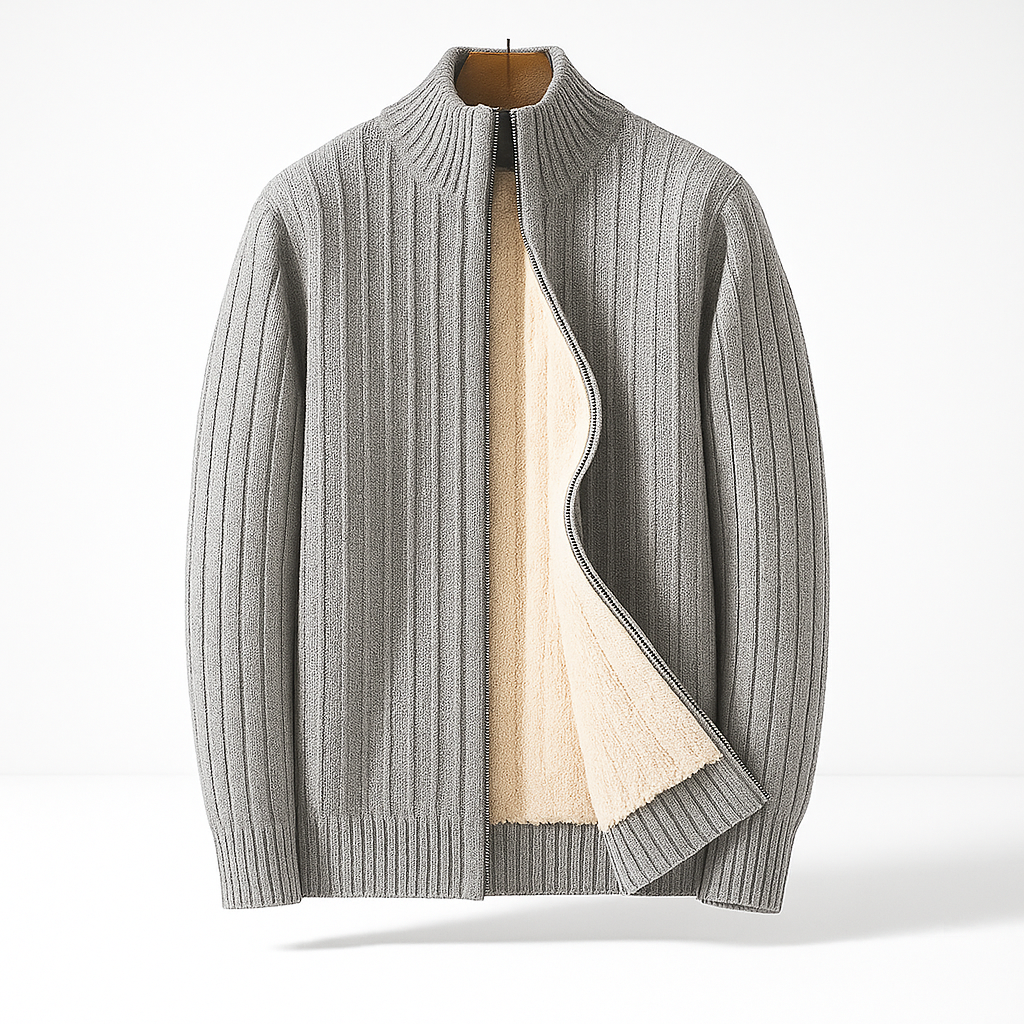 Cardigan zippé en maille côtelée
