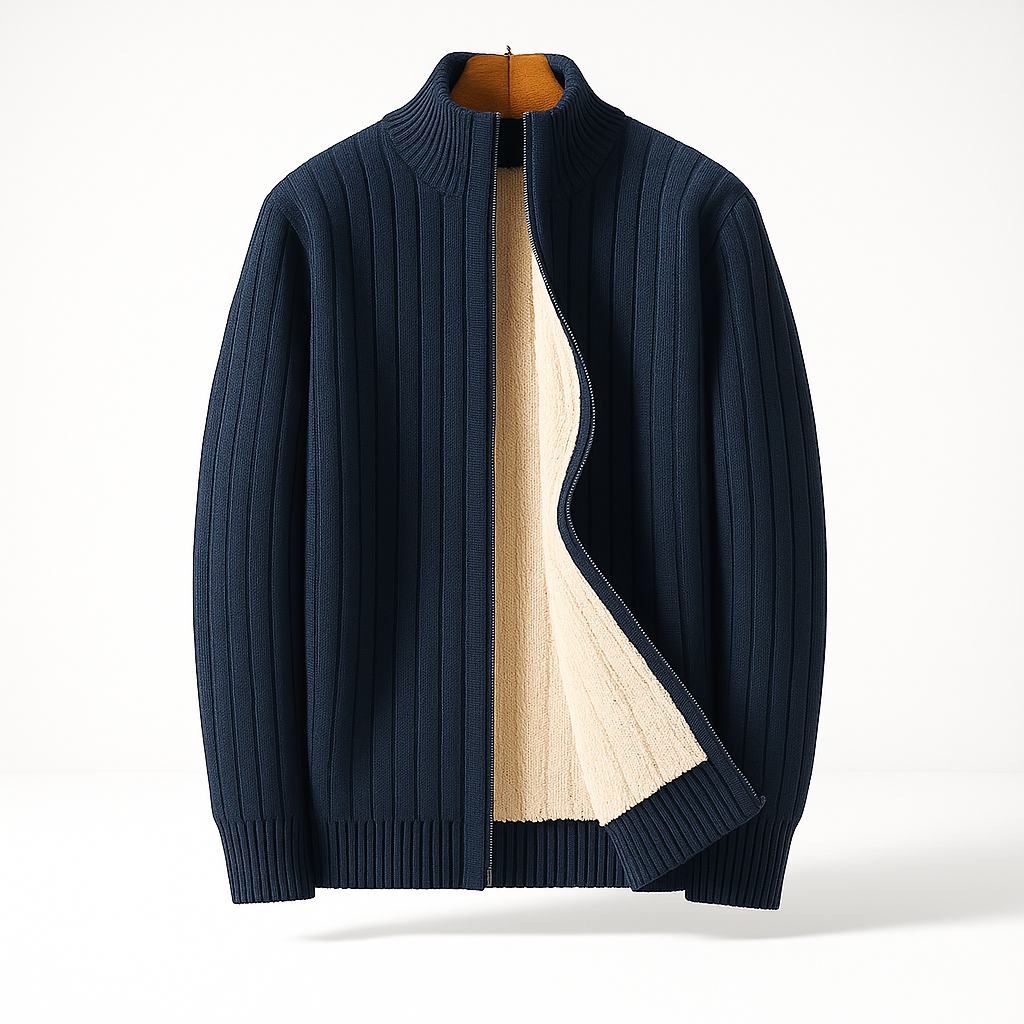 Cardigan zippé en maille côtelée