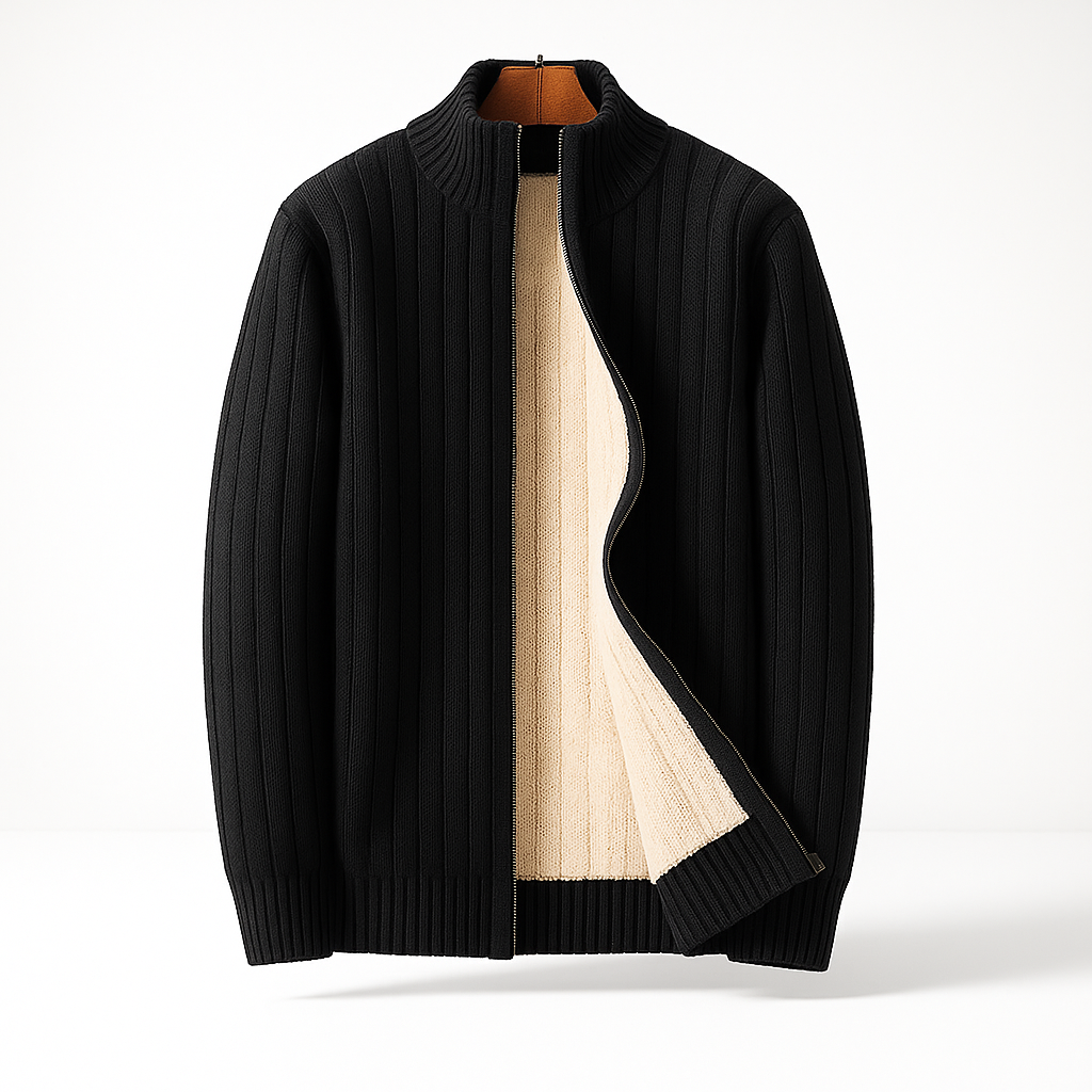 Cardigan zippé en maille côtelée