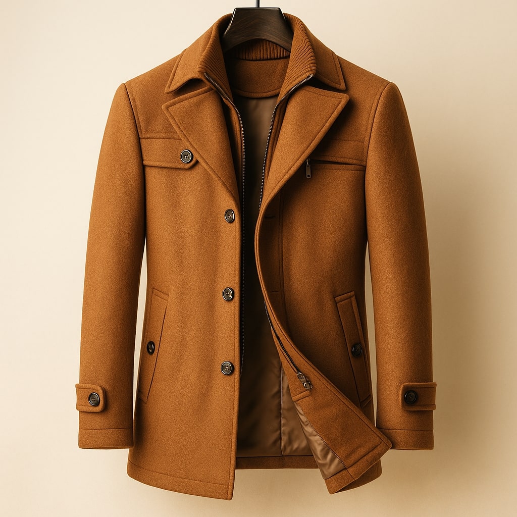 Manteau long aspect lainage boutonné