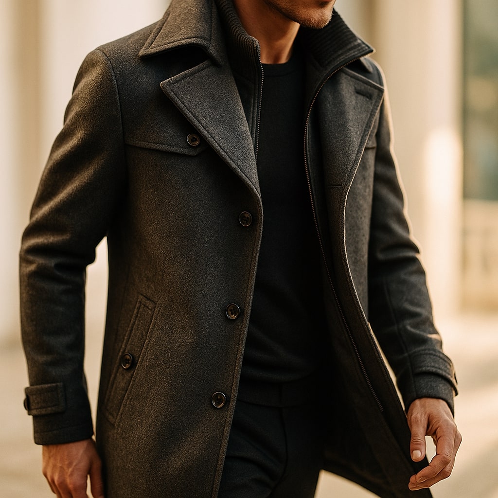 Manteau long aspect lainage boutonné