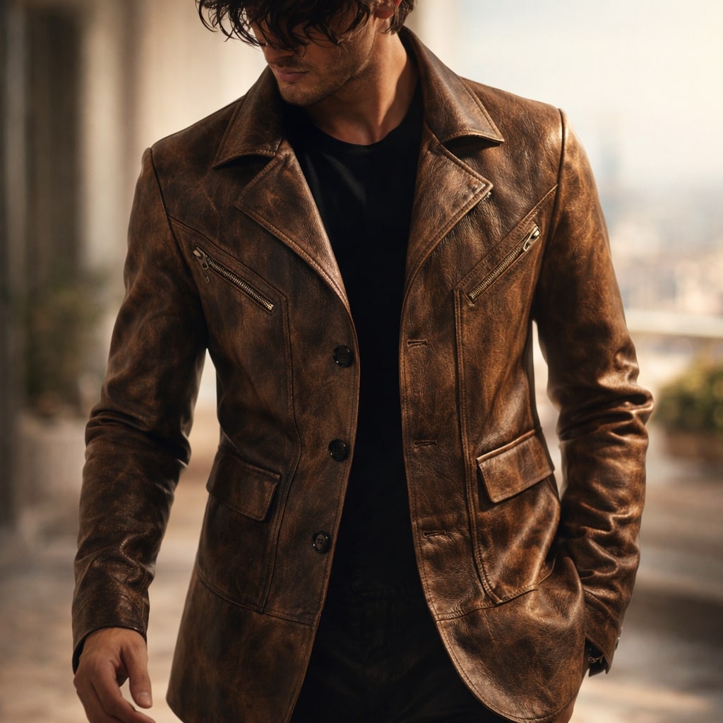 Veste marron à empiècements structurés