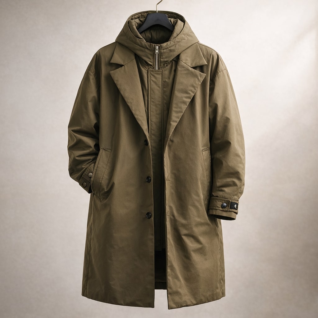 Manteau long à capuche intégrée