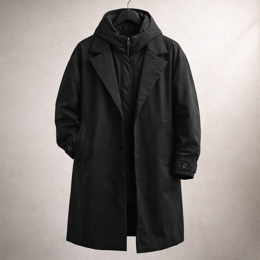 Manteau long à capuche intégrée