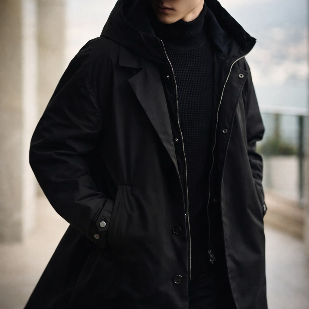 Manteau long à capuche intégrée