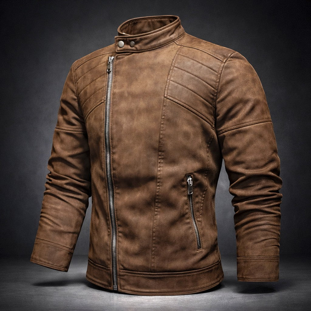 Veste motard zip asymétrique effet cuir