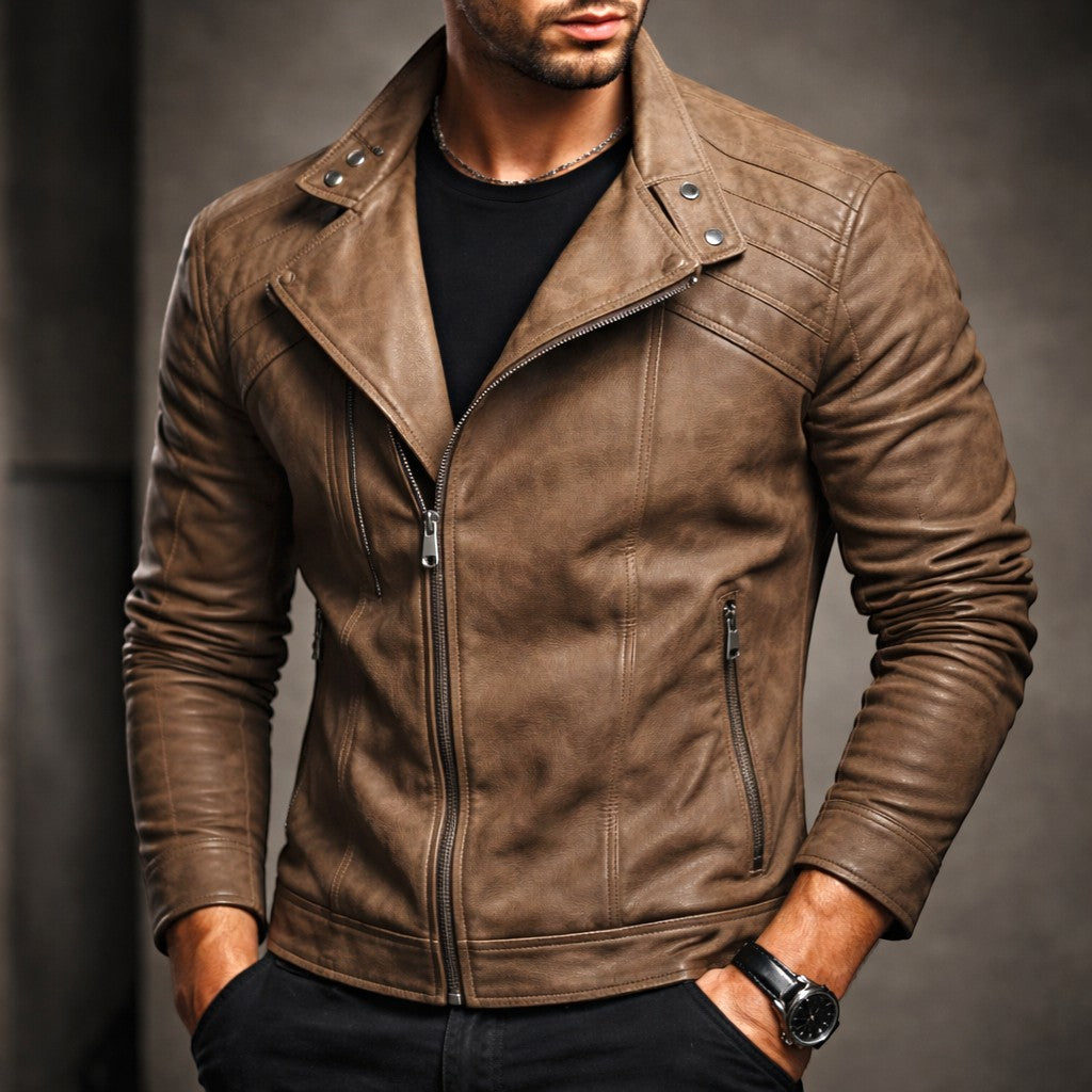 Veste motard zip asymétrique effet cuir