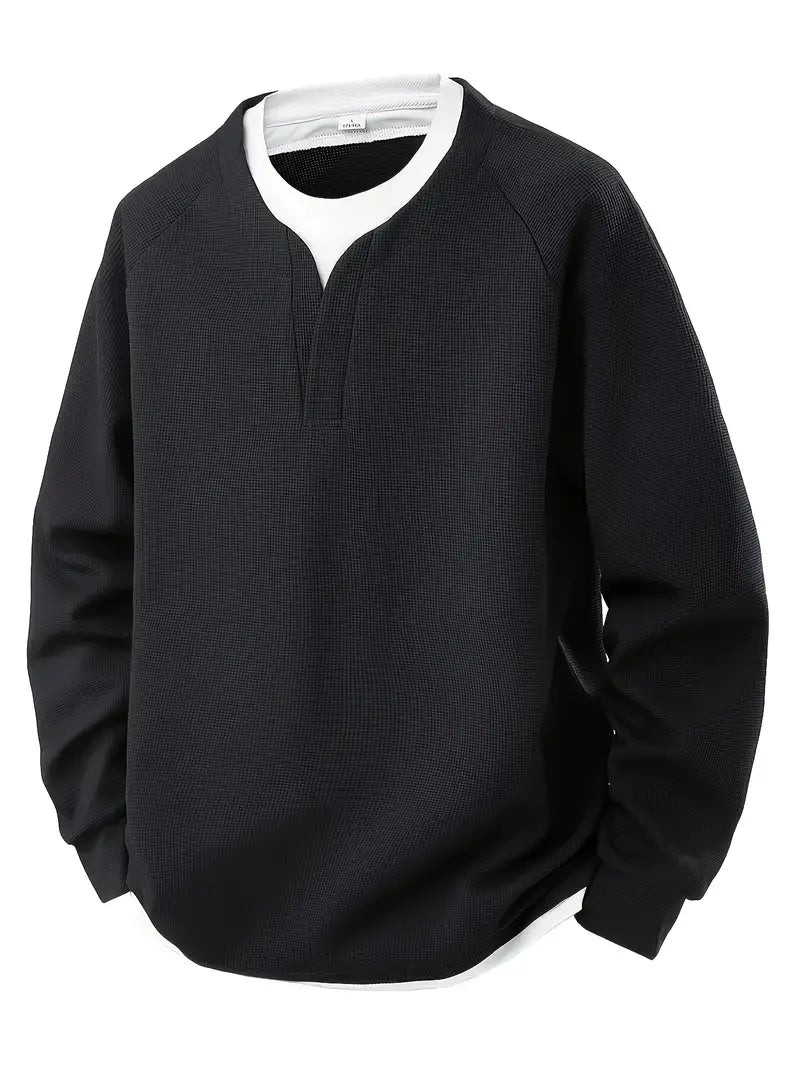 Pull gaufré effet superposé col blanc