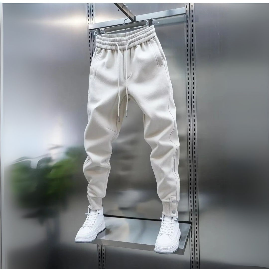 Pantalon slim beige taille à cordon