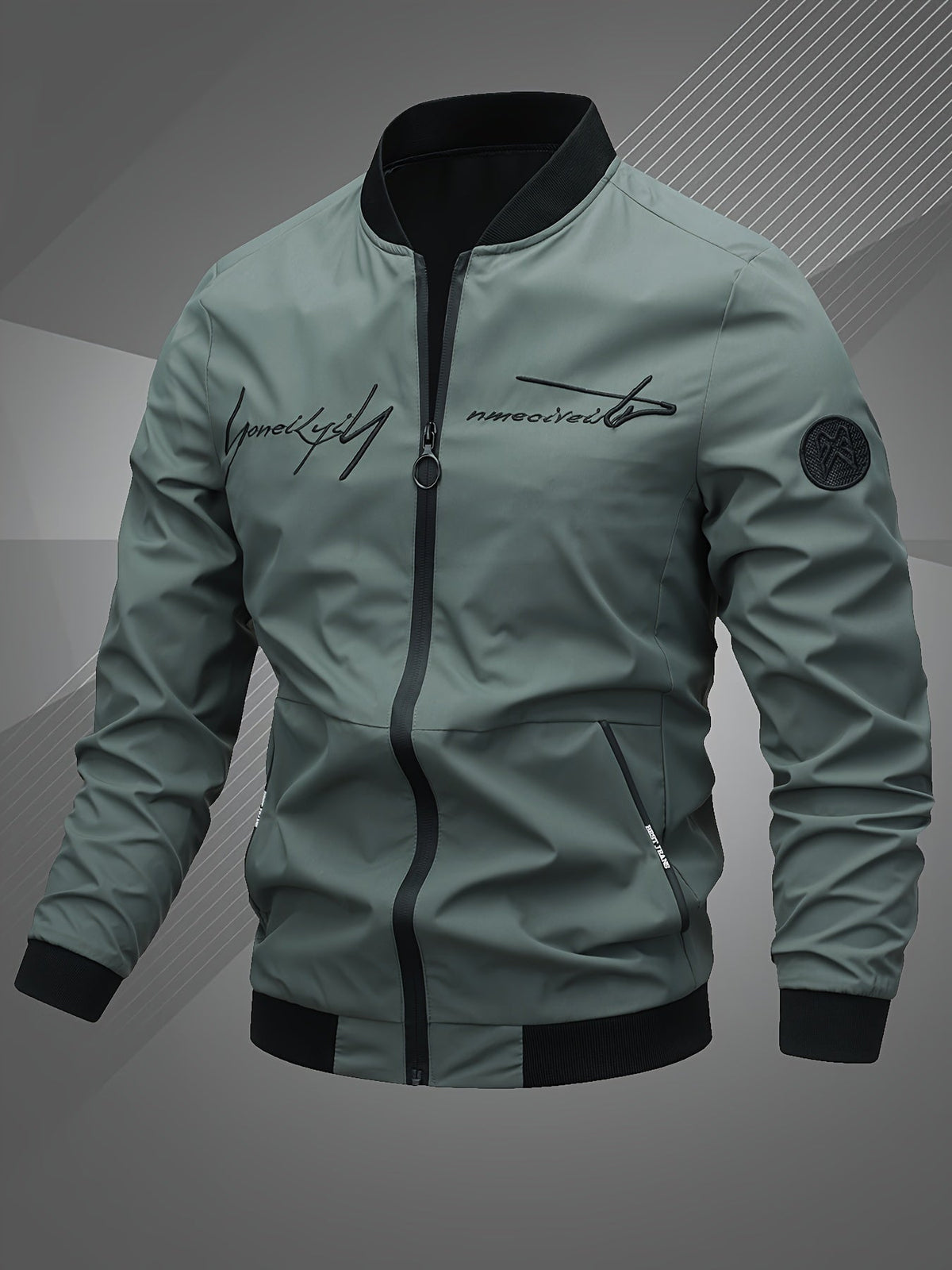 Blouson col baseball zippé brodé