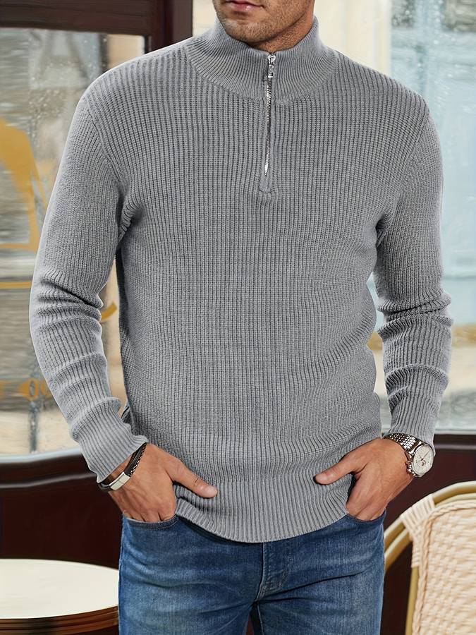 Pull zippé en grosse maille à col montant chaleureux style chic homme – Angoulême