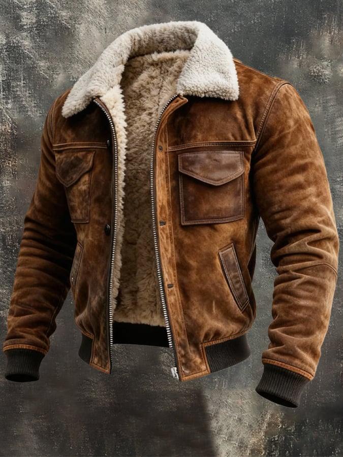 Veste marron zippée doublure effet sherpa