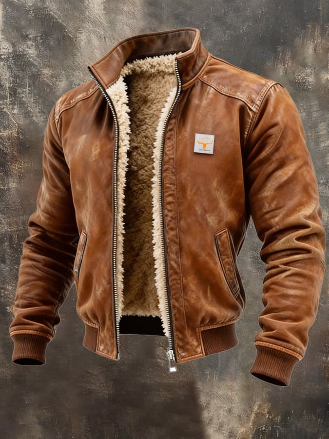 Blouson effet cuir vieilli doublure peluche