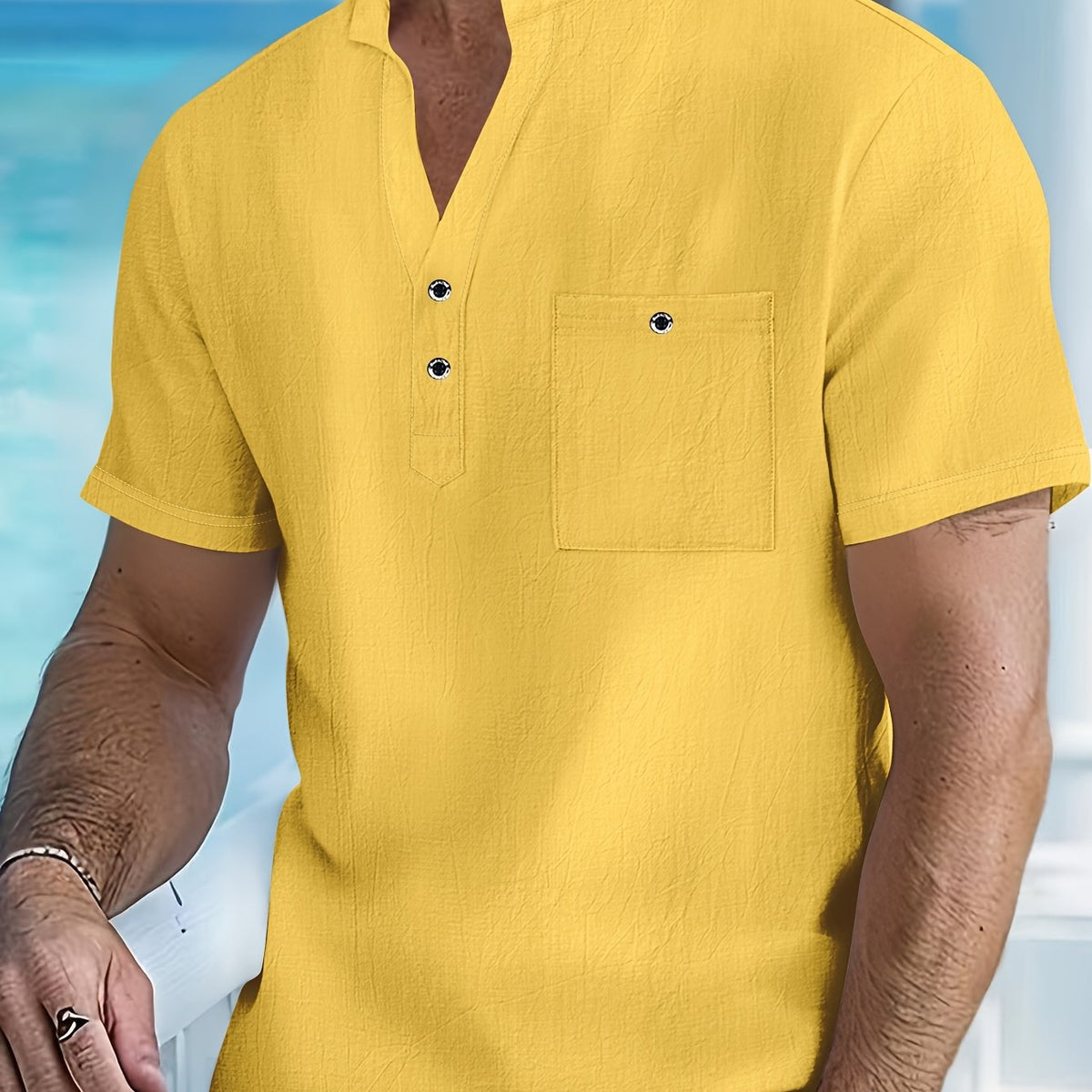 Chemise col mao avec poche poitrine