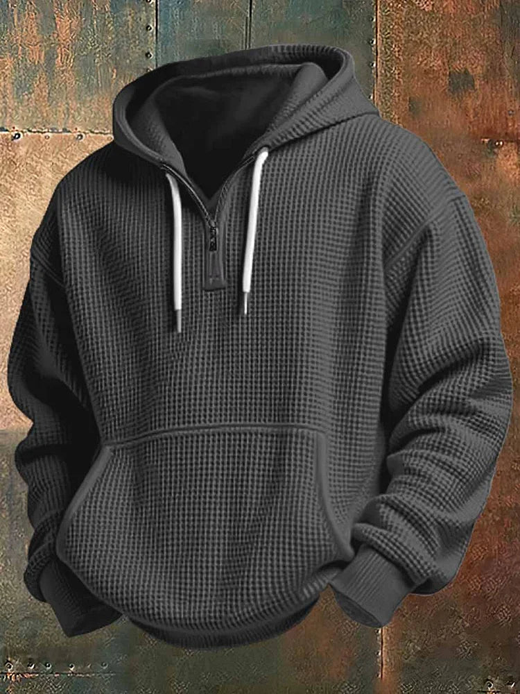 Sweat à capuche gaufré quart-zip