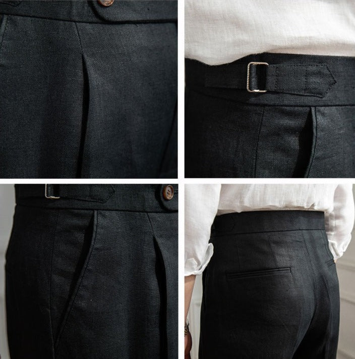 Pantalon à pinces aspect lin