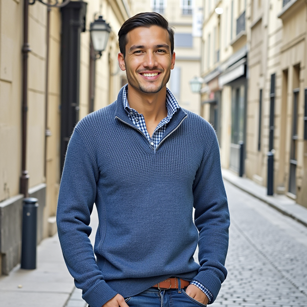 Pull demi-zip uni coupe régulière