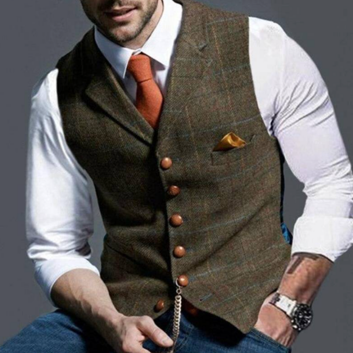 Gilet de costume slim boutonné élégant style chic intemporel homme – Cléry