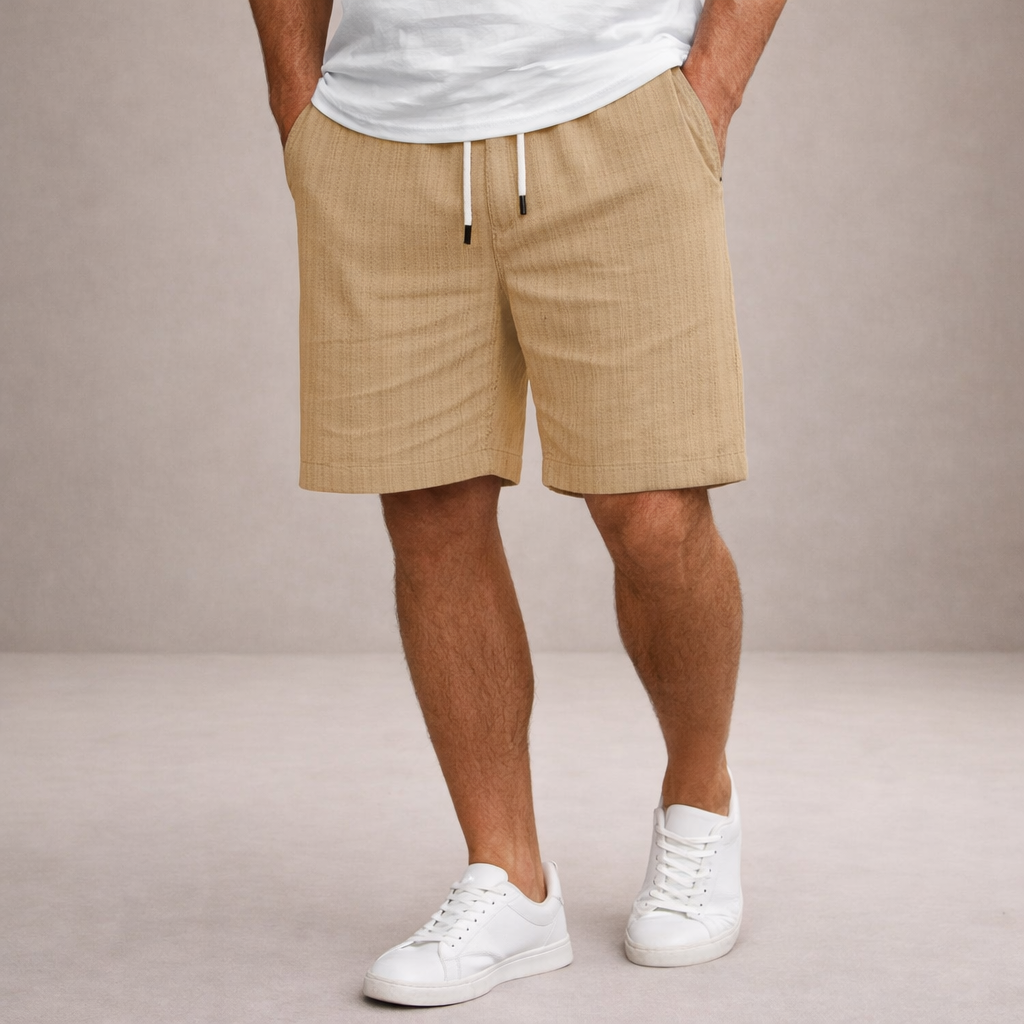 Short d'été en lin à cordon de serrage coupe décontractée homme – Sable