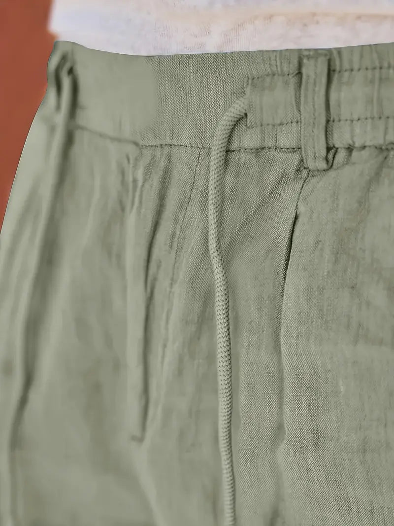Pantalon large aspect lin à cordon