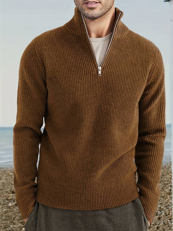 Pull zippé en grosse maille à col montant chaleureux style chic homme – Angoulême