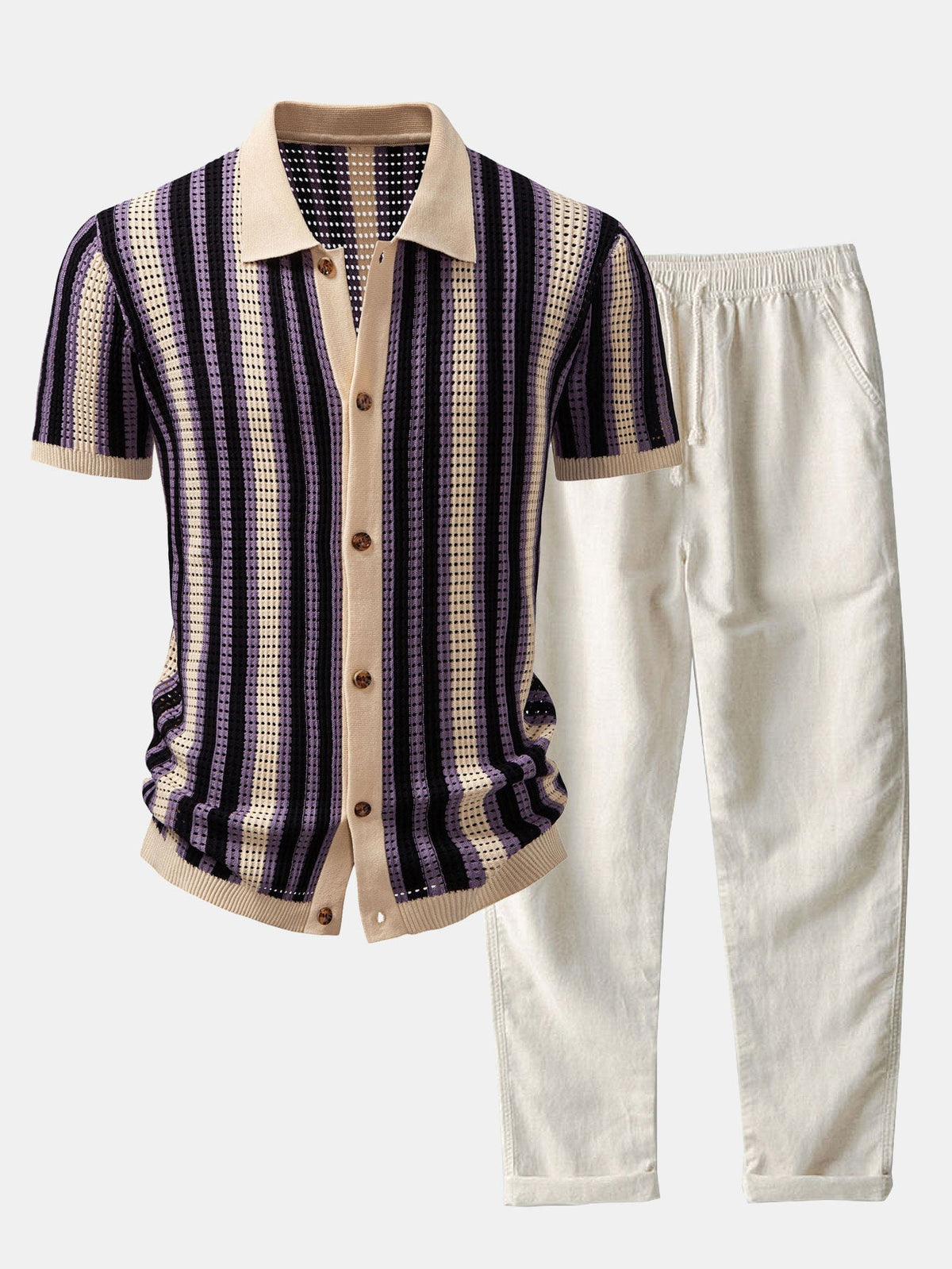 Ensemble chemise fluide rayée et pantalon droit