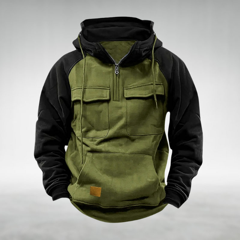 Sweat à capuche demi-zip bicolore