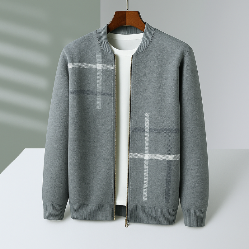 Cardigan zippé en maille à carreaux