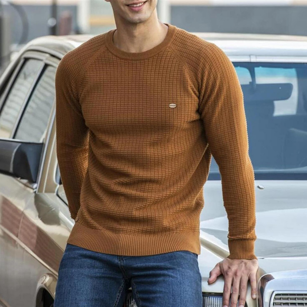 Pull col rond classique coupe droite coupe intemporelle homme – Huelgoat