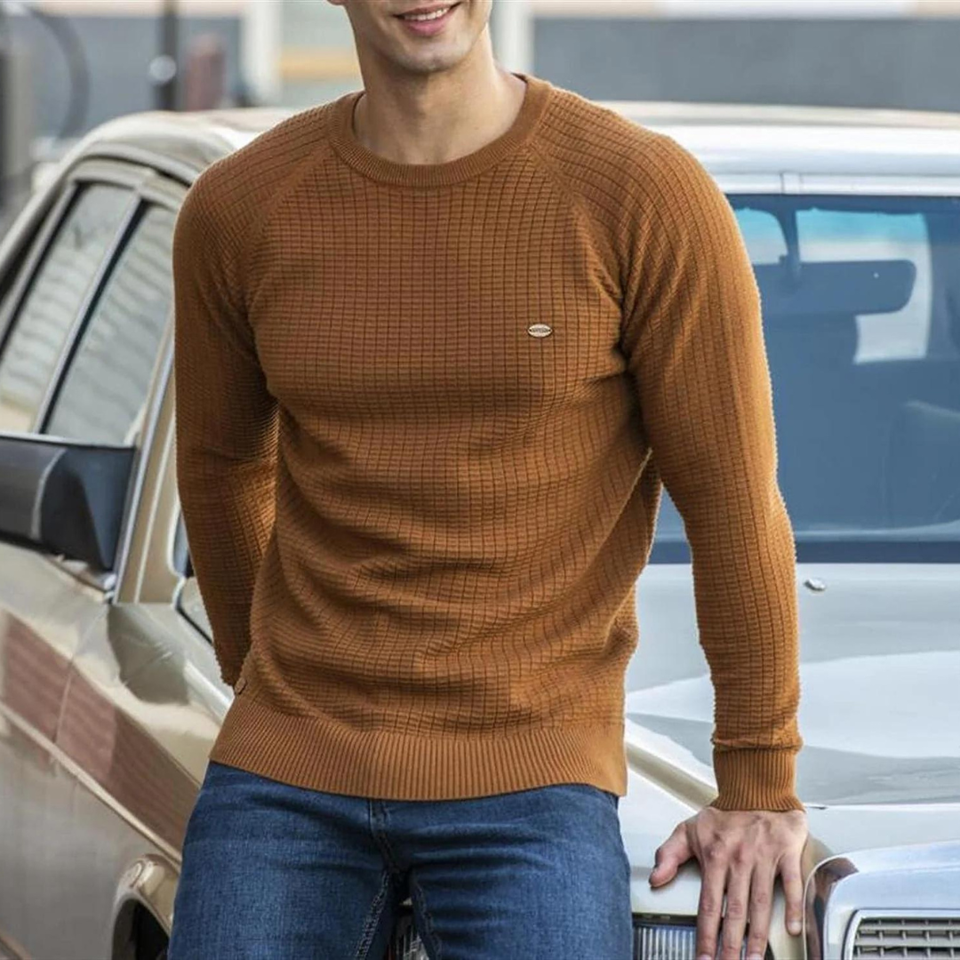 Pull col rond classique coupe droite coupe intemporelle homme – Huelgoat