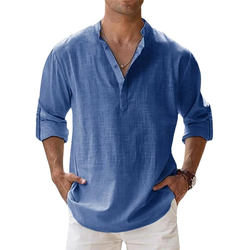 Chemise henley en lin col boutonné coupe décontractée homme – Ranelagh