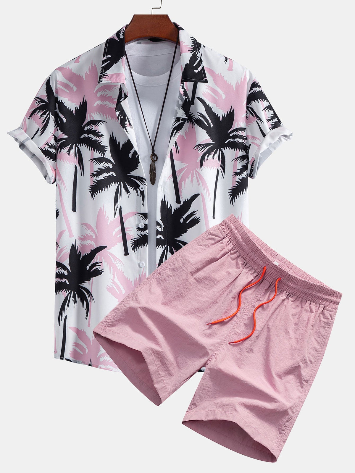 Ensemble chemise et short de bain à imprimé tropical style côtier homme – Monflanquin