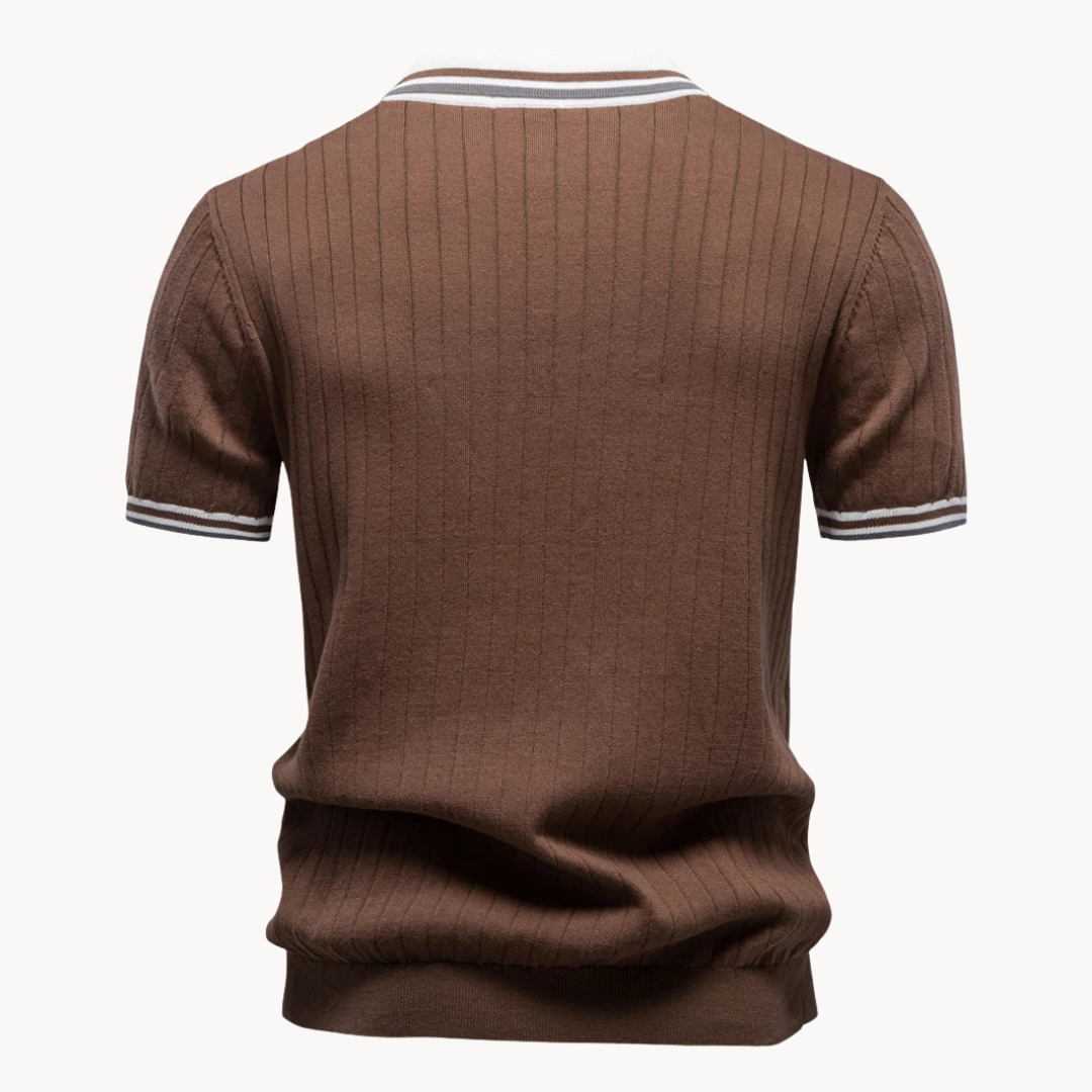 Polo maille côtelée à col contrasté
