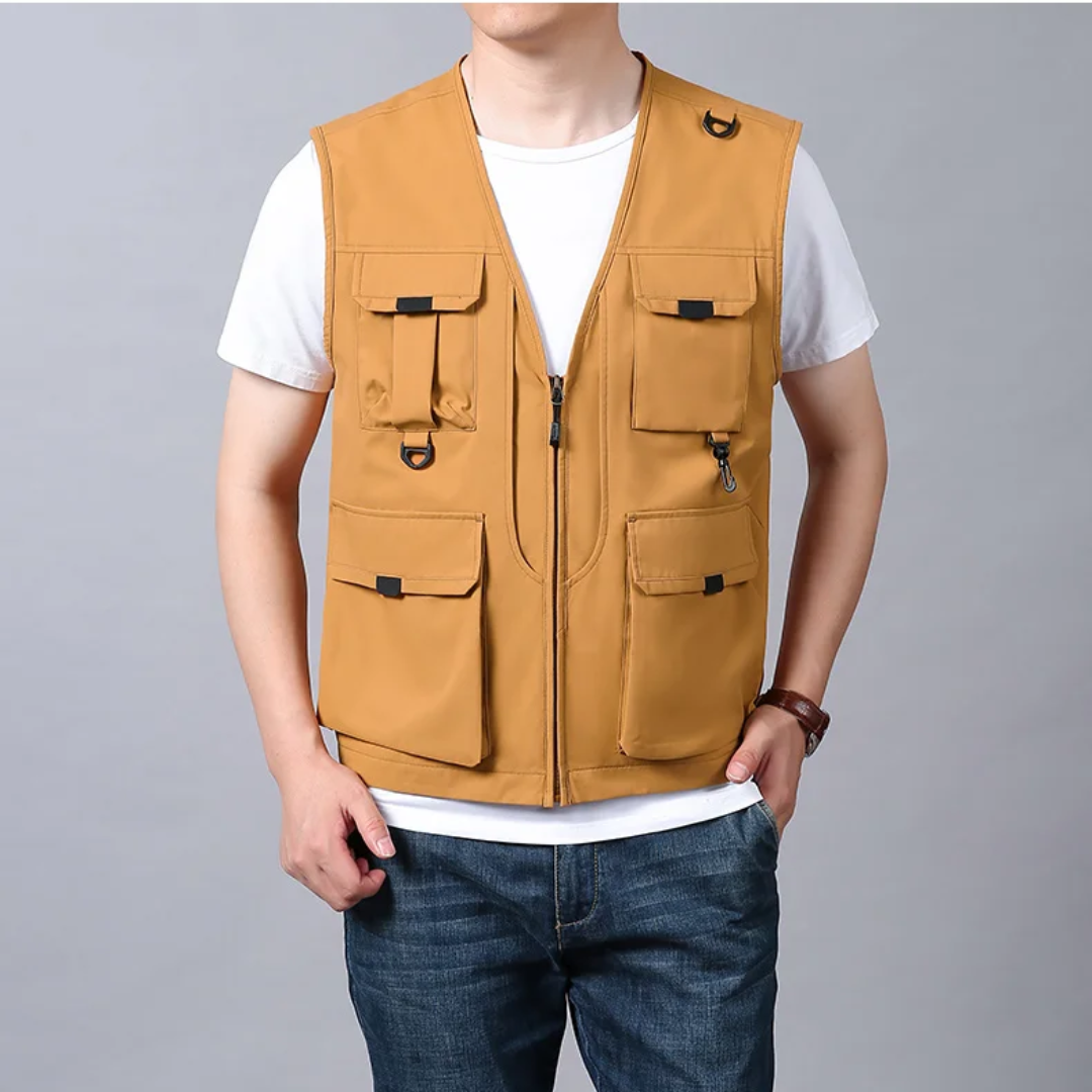 Gilet cargo sans manches multi-poches kaki