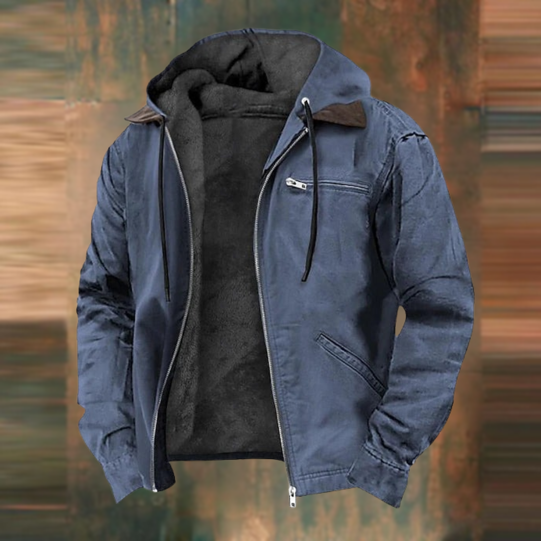 Veste zippée à capuche Montsouris coloris bleu, doublure effet peluche et col contrasté