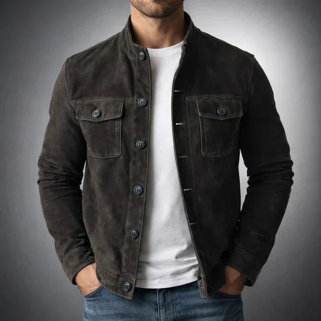 Veste aspect daim boutonnée poches à rabat