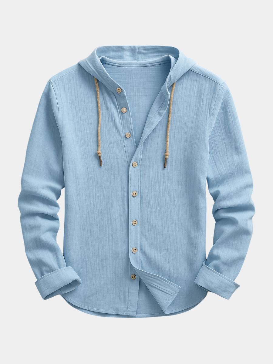 Chemise à capuche boutonnée aspect lin
