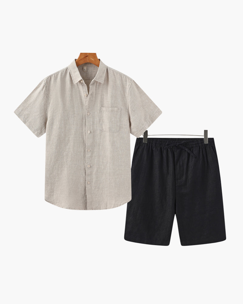 Ensemble chemise en lin et short décontracté d'été coordonné homme – Villenave